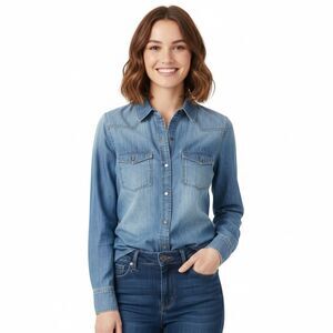 Mudd Denim Snap-Front Shirt - Medium Wash - Size Medium